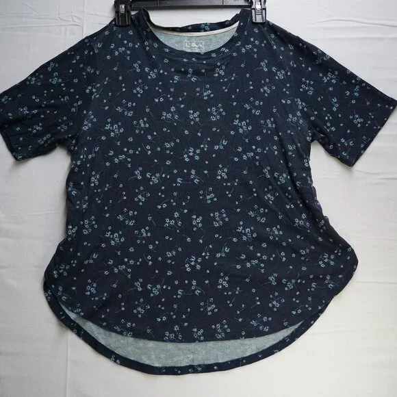 L.L.Bean Women's T-Shirt, Size Small, Blue & White Floral - Picture 2 of 4